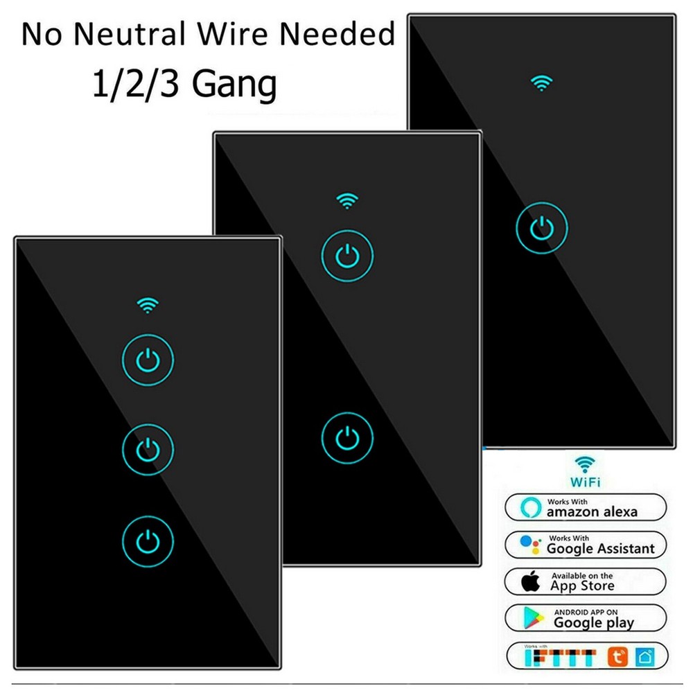 Smart WiFi Touch Switch with Glass Panel Compatible Alexa Google Tuya App Timer