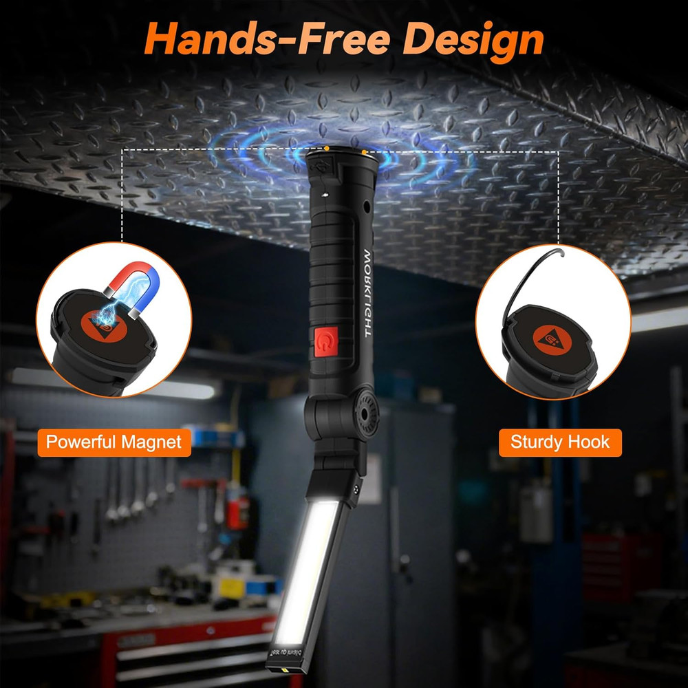 Magnetic Work Light 6Pack, Rechargeable LED Work Light with 360° Rotation, 5 Mod