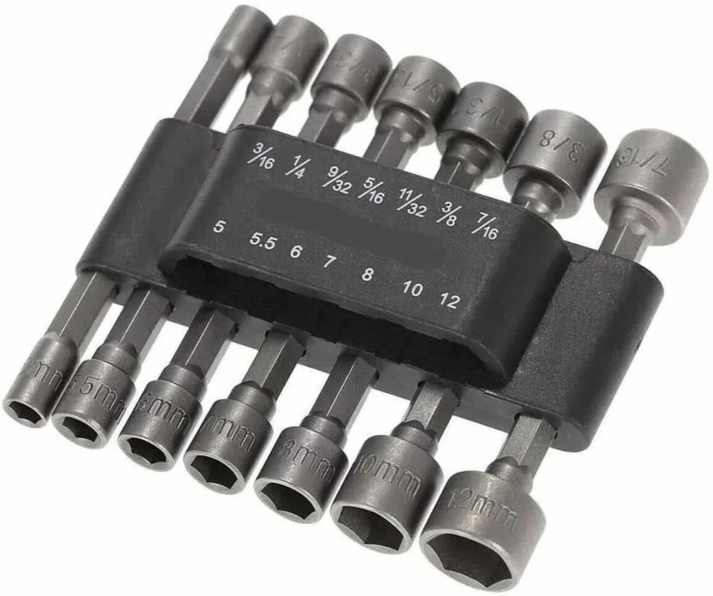 14PC POWER Nut Driver Drill Bit Set Socket Bit Adapter metric & SAE Socket for W