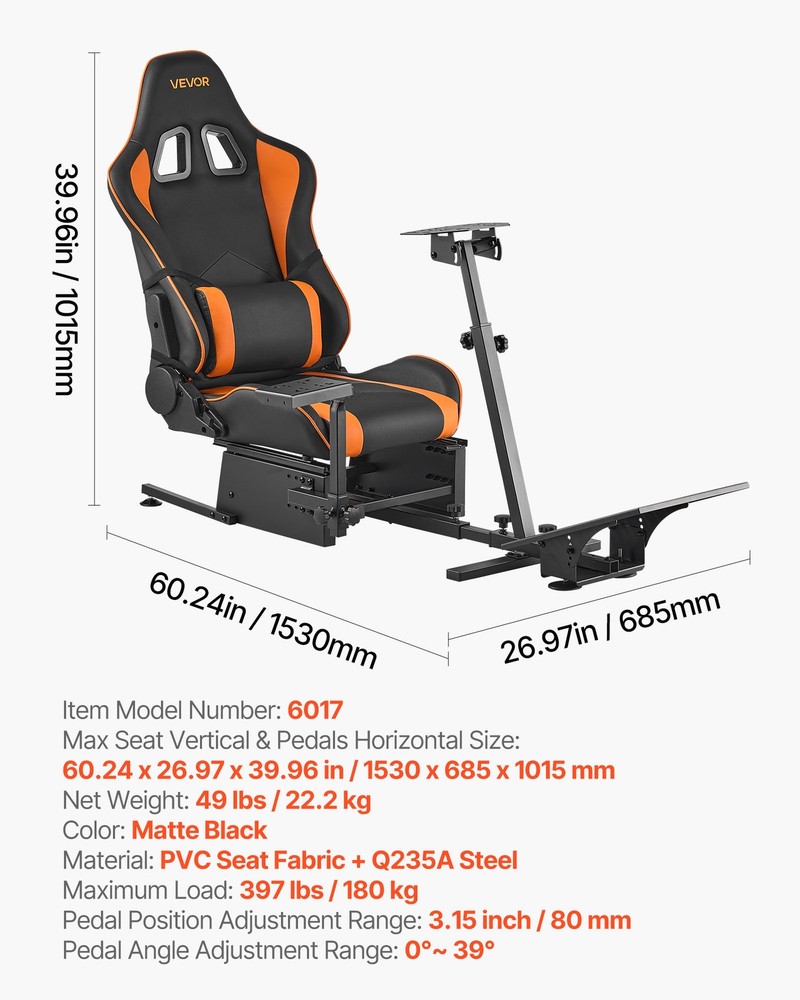 VEVOR Racing Wheel Stand Simulator Cockpit Fit Logitech Thrustmaster CSR Pedals