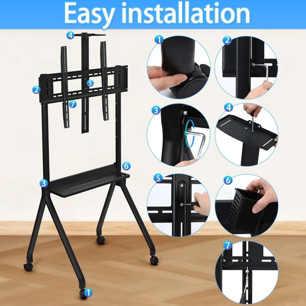 Smart Board Stand for 42"-86"Interactive Whiteboard Mobile Lockable Wheels Black