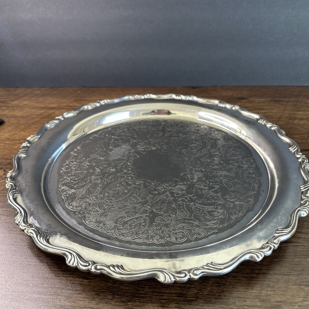 Oneida Silver Plated Platter 12 Inch Scrolls Intricate Design ~ Please Read