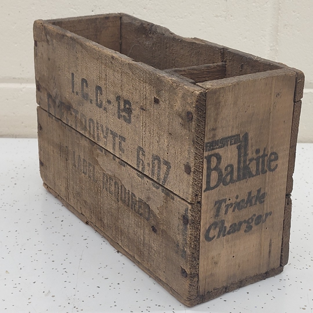 Balkite Trickle Charger Wood Box/Crate - Fansteel Products Chicago Automobilia