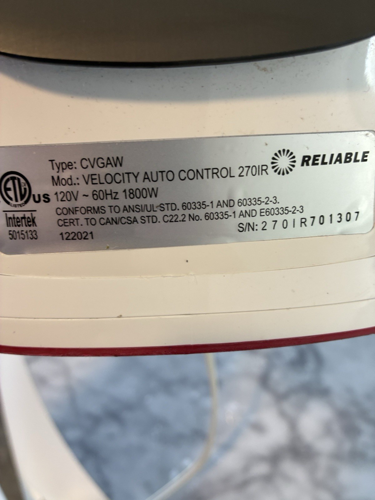Reliable Velocity 2701R Steam Iron