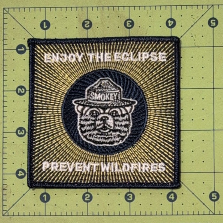 Smokey Bear "Enjoy The Eclipse Prevent Wildfires" Square Patch 3.5"