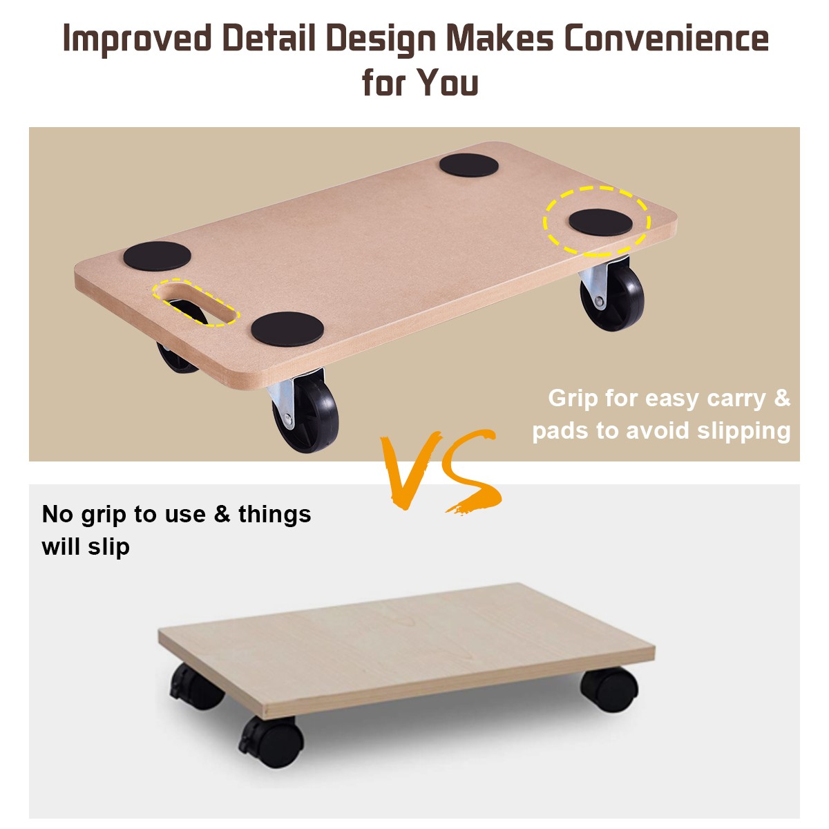 440lbs Platform Dolly Rectangle Wood Utility Cart Wheeled Transporter