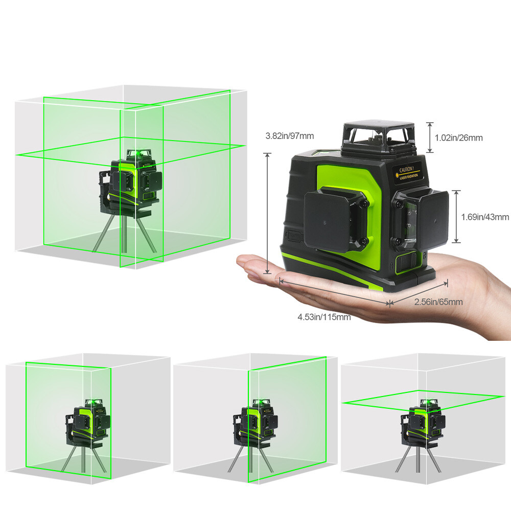 Multifunction 3D Laser level Green Beam + Laser Receiver+High support bar Kit