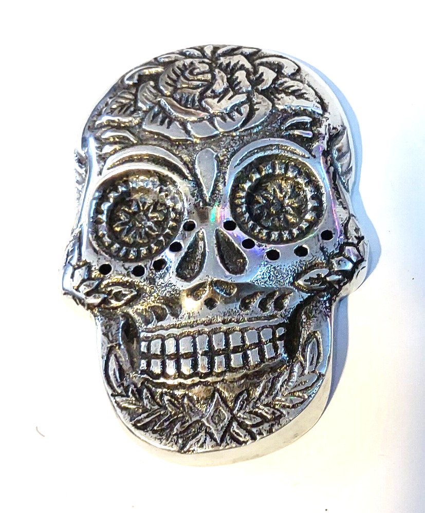 Silver Sugar Skull 4" Incense Burner New