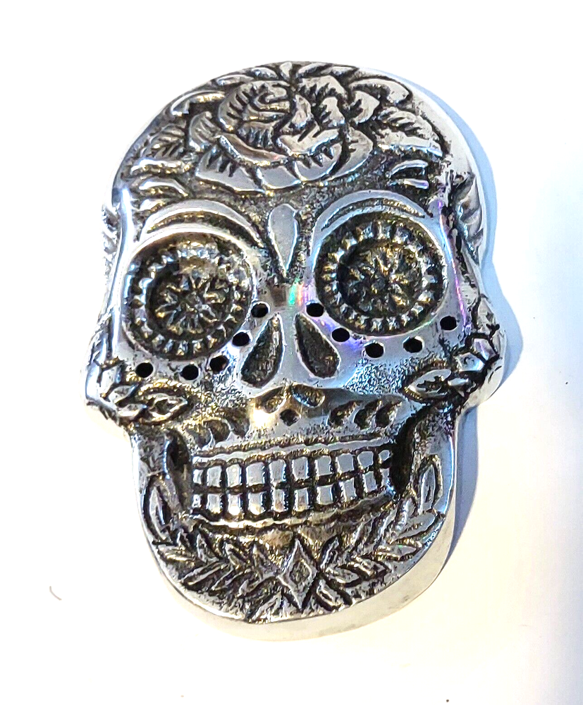 Silver Sugar Skull 4" Incense Burner New