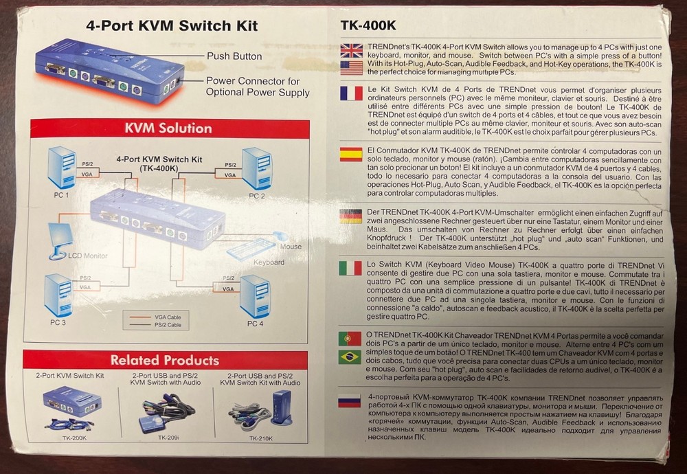 TRENDnet TK-400 4-Port KVM Switch Kit 1 Pc