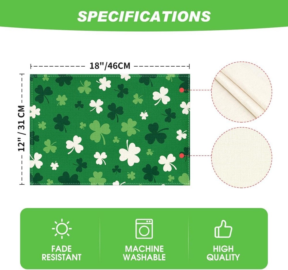 Artoid Mode Green Shamrock St. Patrick's 12 x 18, Rectangular 4 Pcs,
