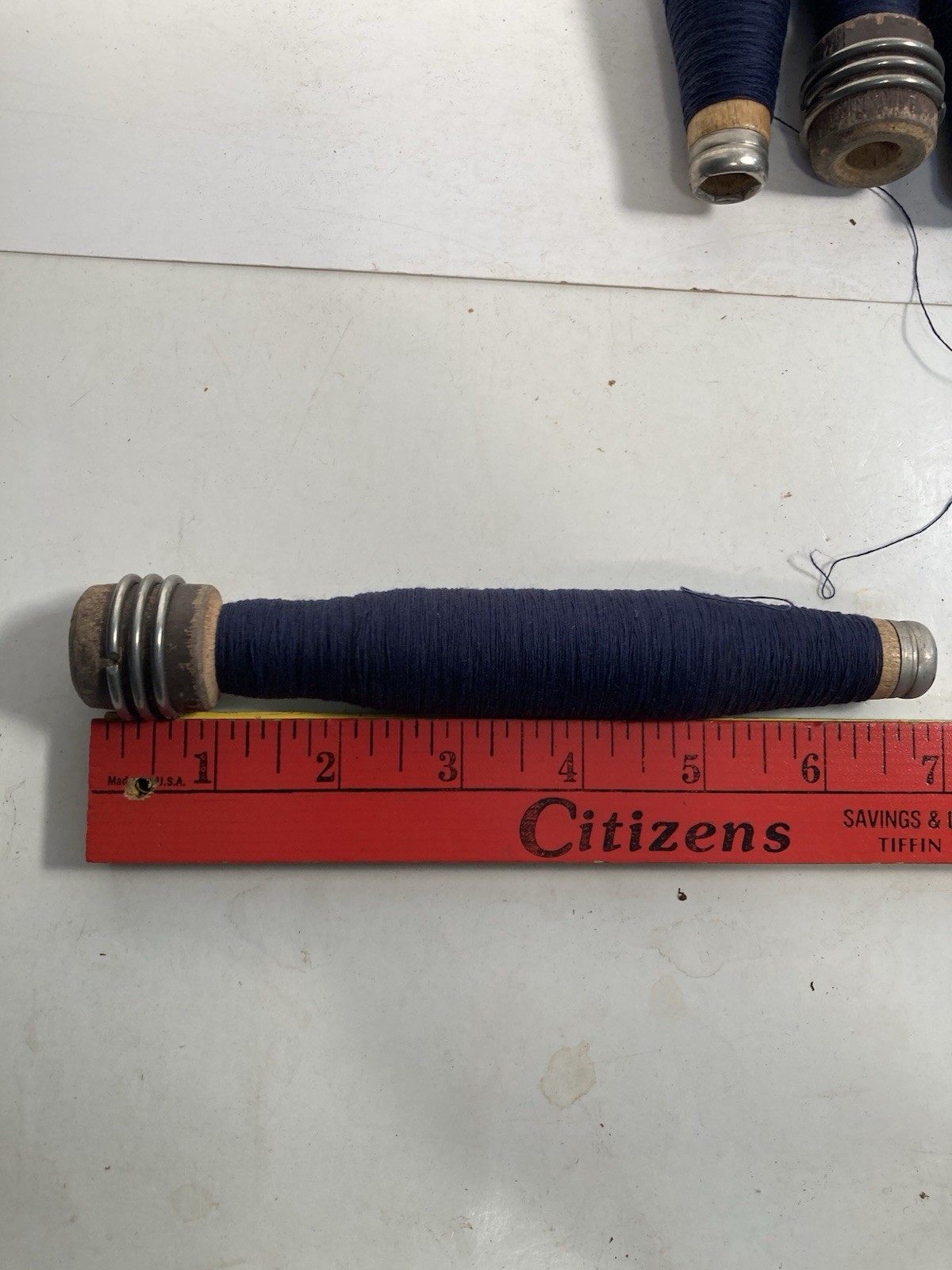 Wrapped Wood Quills, DARK BLUE, Bobbins, Spools, Threaded, Textile, lot of 6