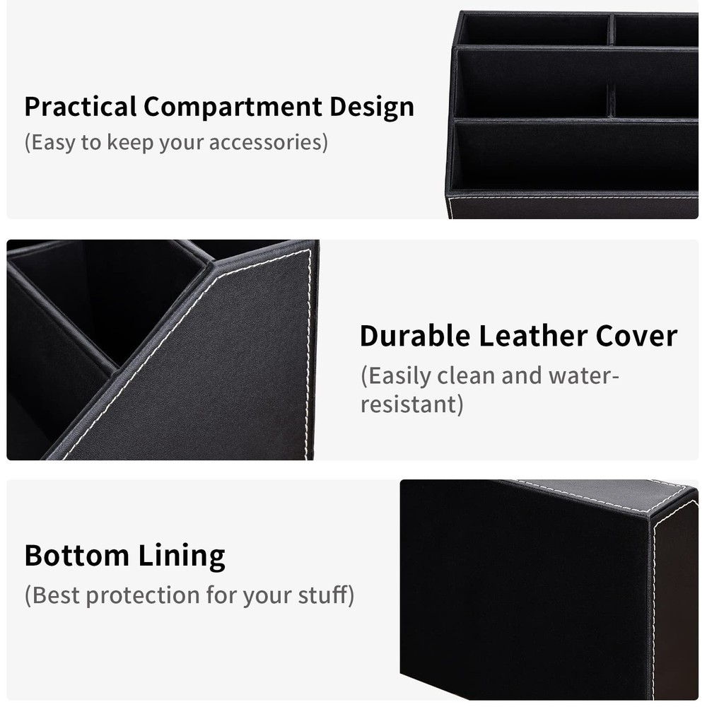 KINGFOM Pu Leather Desk Organizer with 5 Compartments Holder, Multi-Functiona...