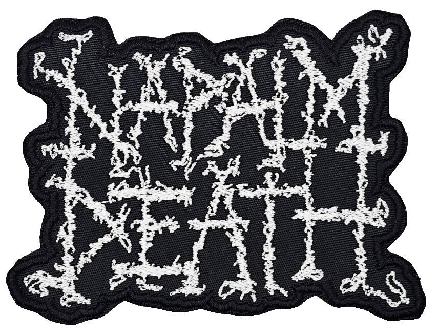 NAPALM DEATH LOGO WHITE (shaped border) EMBROIDERED PATCH
