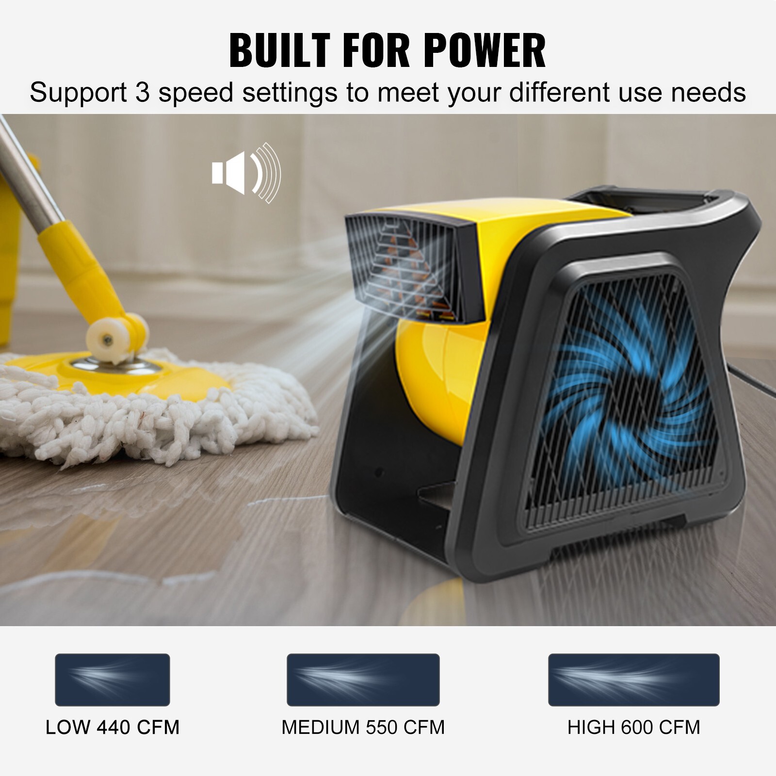 Pivoting Utility Fan Floor Blower Fan 3-Speed High Velocity 600 CFM Home