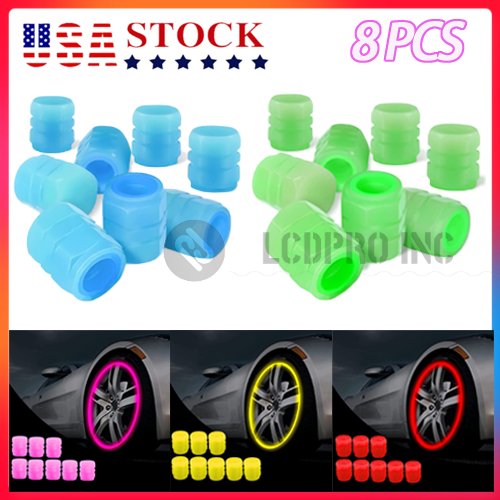8Pcs Car Tire Caps Glow in The Dark Tire Valve Caps Glowing Tire Valve Stem Caps
