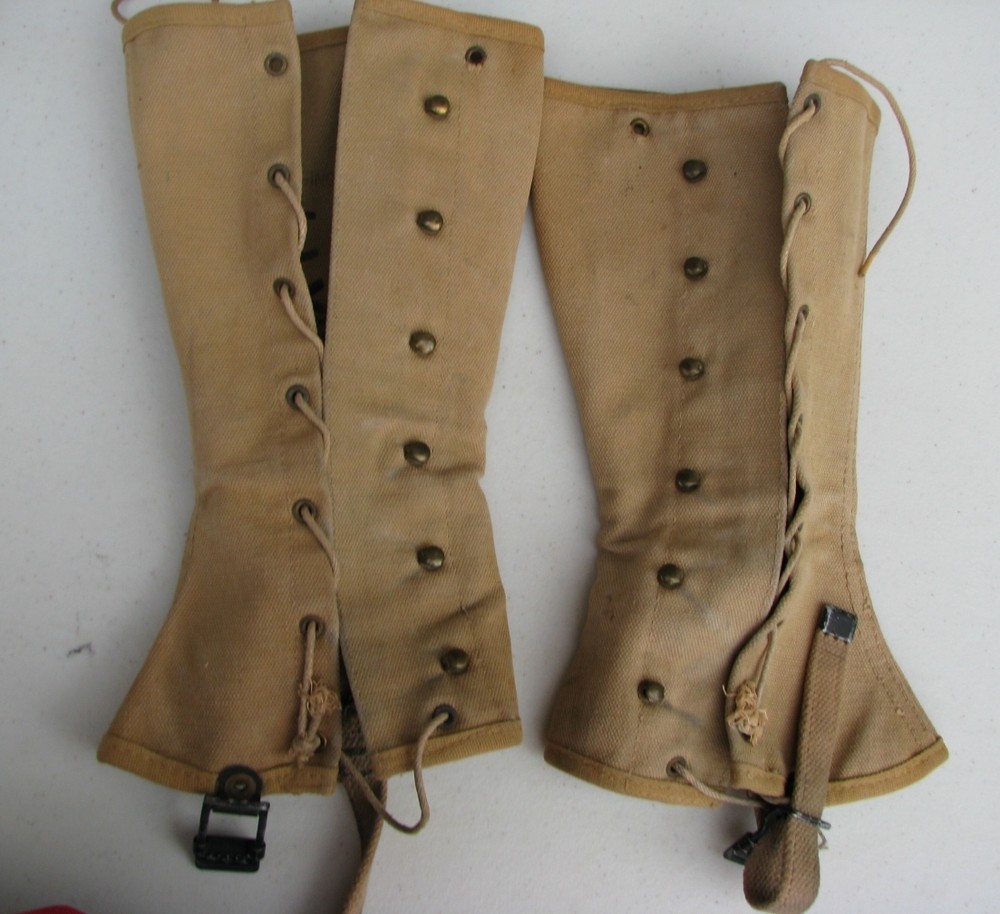 Army Canvas Leggings, Ident  "D.H.James"  nice mfg ink stamp (LOC = A1, Bin 1)