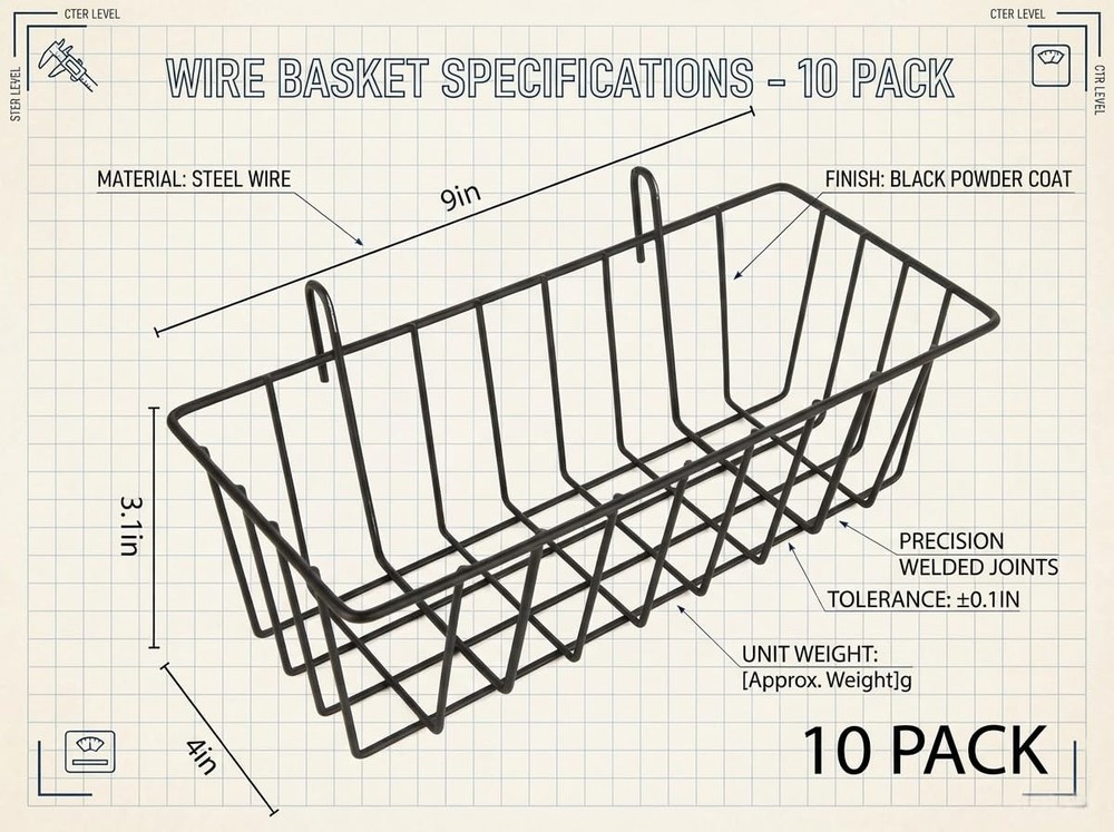 10 PCS Wire Baskets Wall Grid Panel Hanging Wire Basket Hanging Wall Baskets ...