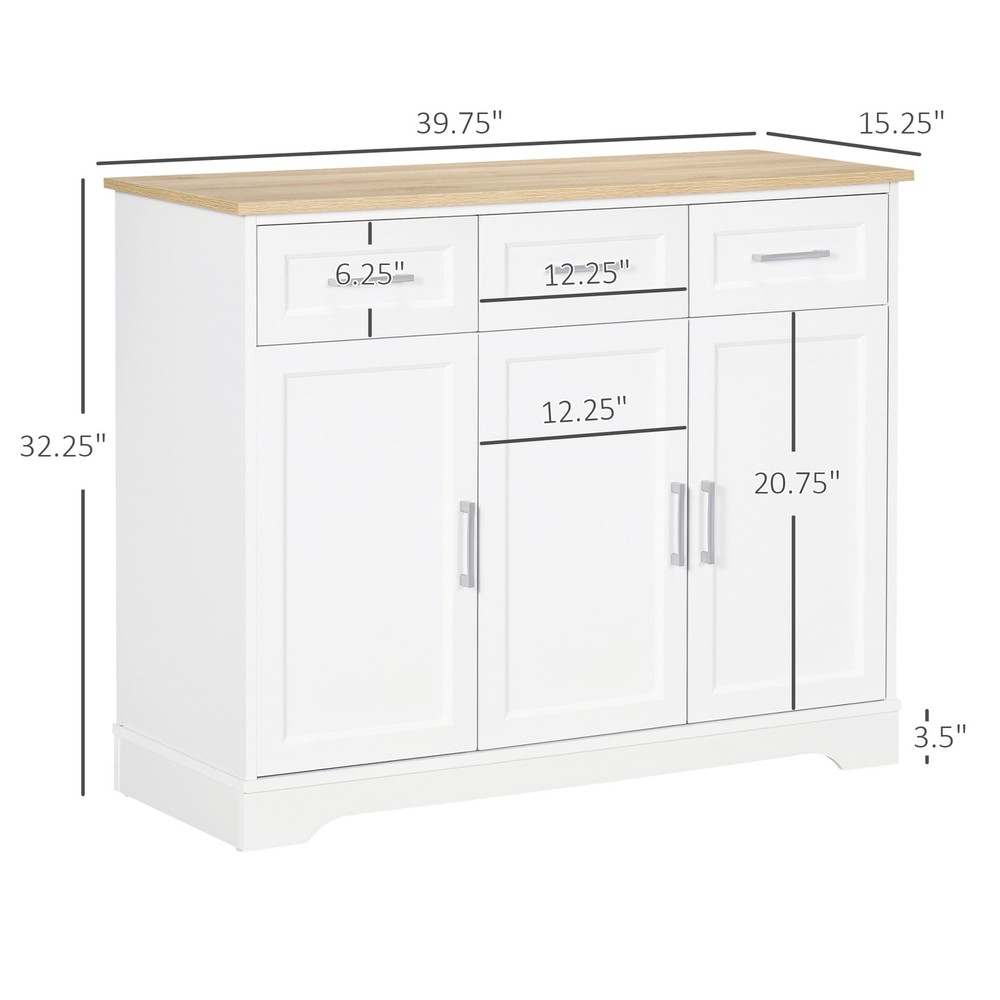 HOMCOM Buffet Cabinet, Modern Kitchen Sideboard with 3 Drawers White