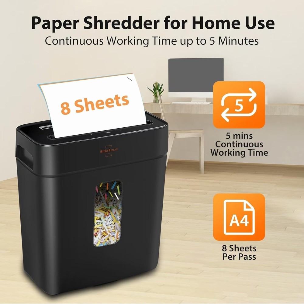 Fast 8-Sheet Shredder with Automatic Start-Stop, Jam Proof & Easy Empty Design