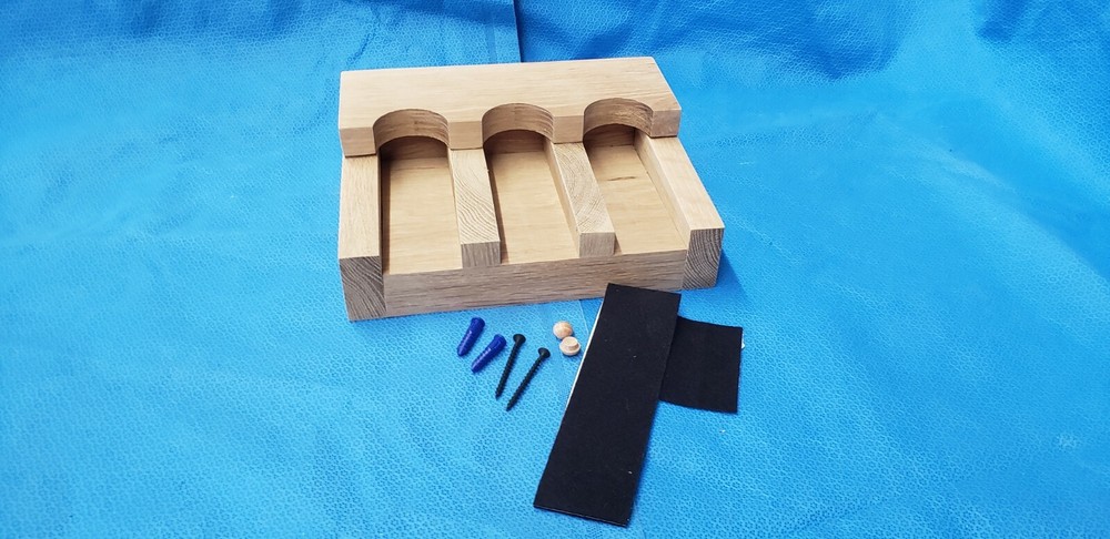 3 gun - wood closet gun rack with floor rest - Solid Oak