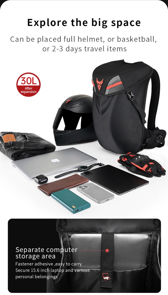 Flash Light Motorcycle Backpack Waterproof Helmet Luggage Backpack Accessories
