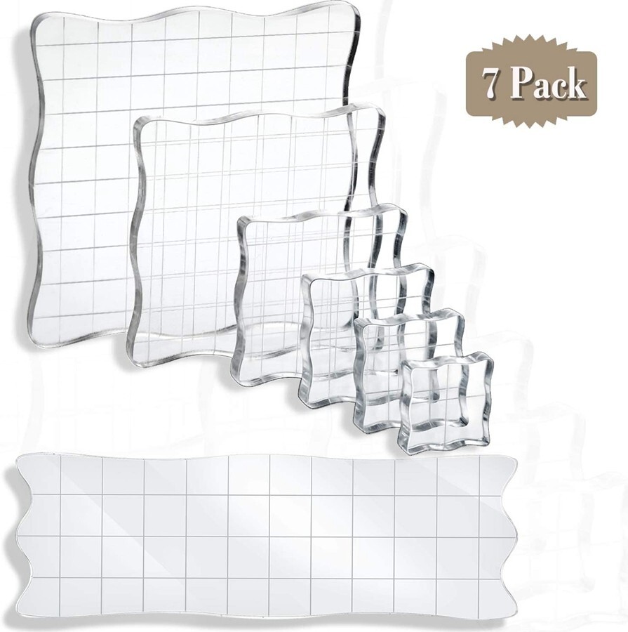 7 PCS Acrylic Stamp Blocks Set Clear Stamping with Grid Grip for DIY Crafts N816