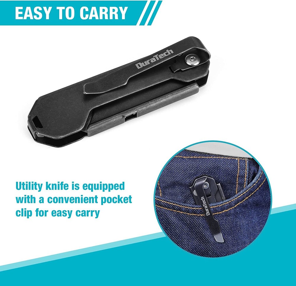 DURATECH Folding Pocket Utility Knife 2-Pack Set Stone Washed Quick Change Blade