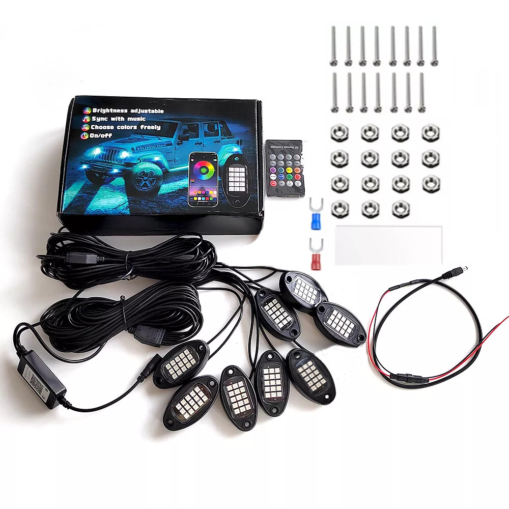 8Pods RGB LED Rock Lights Kit Underbody Light Bluetooth Underglow Remote Control