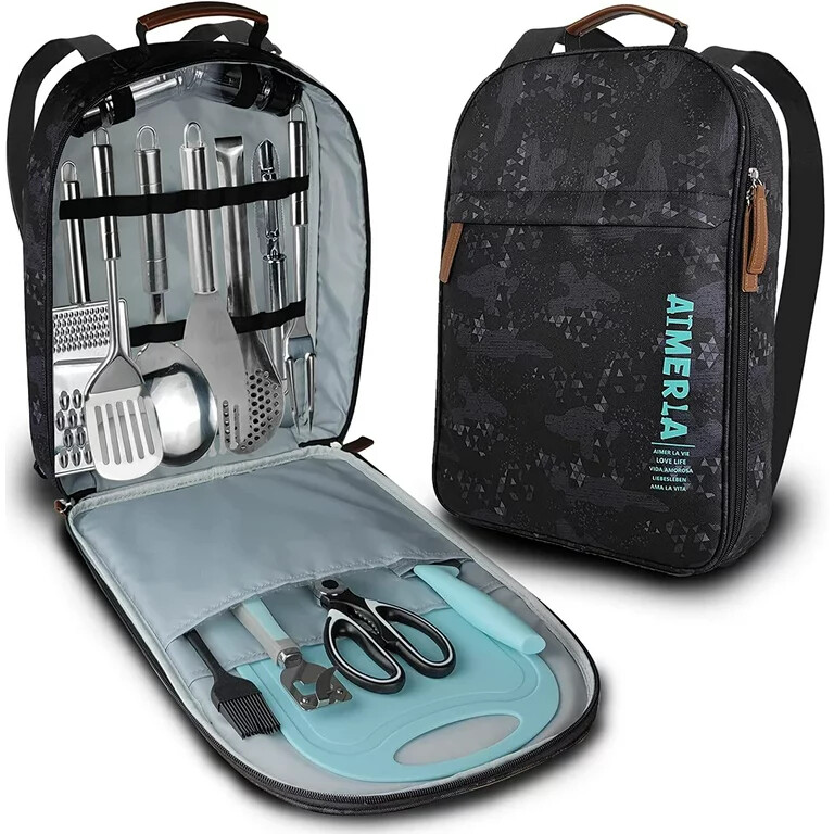 15-Piece Camp Utensil Set Portable BBQ Kitchen Cooking Compact Gear Cookwear