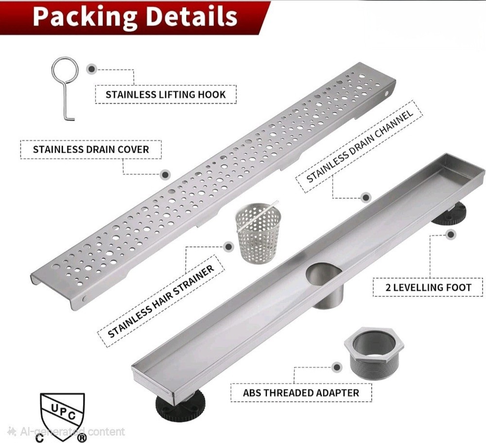 Linear Shower Drain 30 Inch Brushed Stainless Steel Rectangular Floor Drain