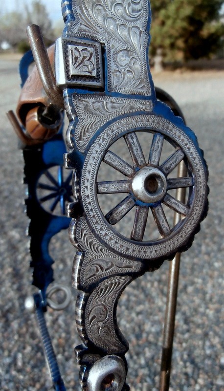 Vintage E. Garcia Wagon Wheel Cheek Silver Blued Inlaid Edge Stripes Horse Bit