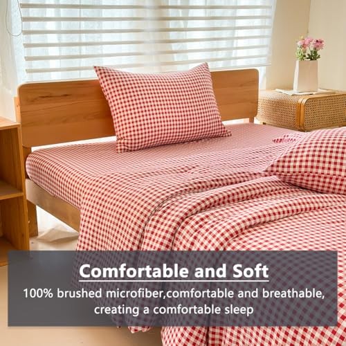 Comforter Set Bedding Comforter Sets, Red Grid Bed Comforter Queen Red Gingham