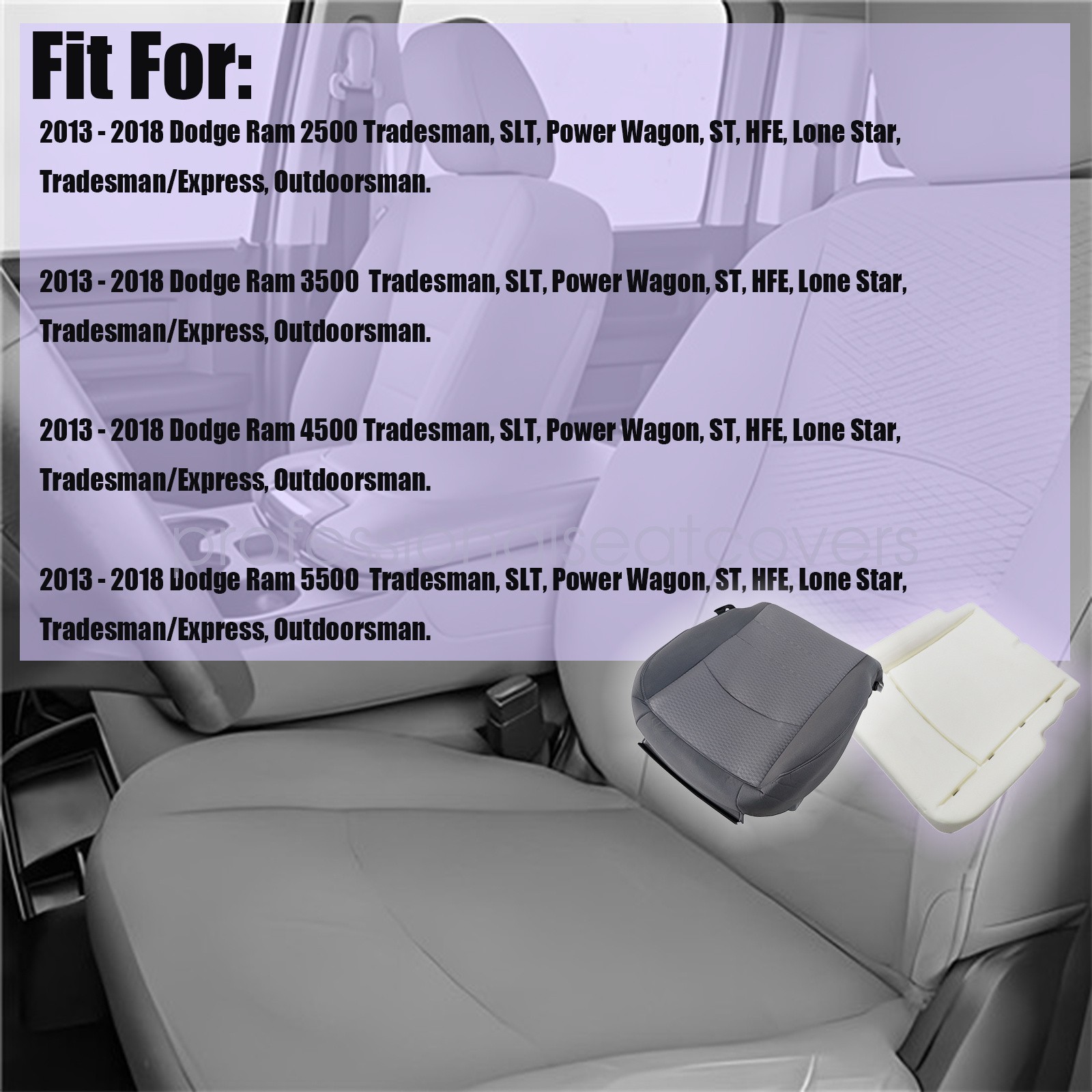 Fits 2013-2018 Dodge Ram 1500 2500 Driver Bottom Seat Cover With Foam Cushion