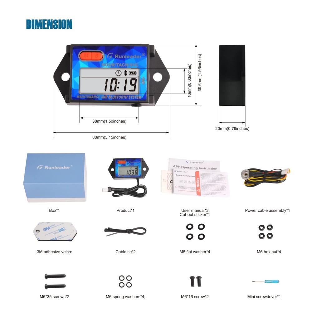 RL-HM027BT Digial Bluetooth Hours Tachometer, Battery .