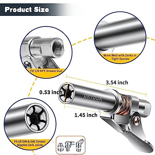 OKYOUK Minimum Grease Gun Coupler Only 0.53 " High Pressure Coupler Quick Rel...