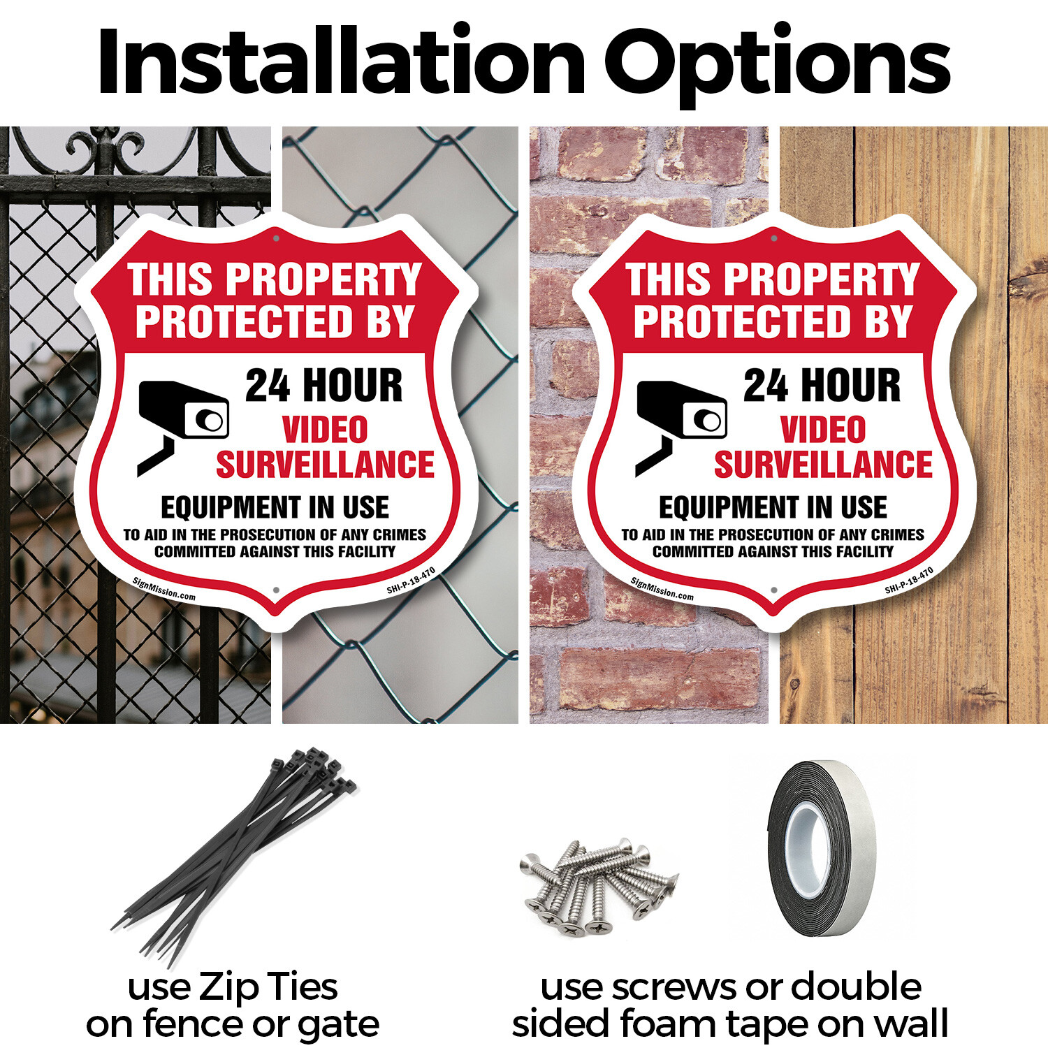 Video Surveillance Shield Sign This Property Protected By 24 Shield Shaped Sign