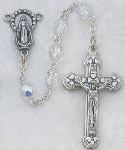 April Birthstone Crystal Rosary with Two Holy Cards
