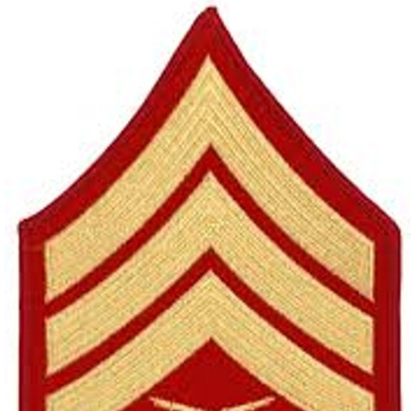 USMC Gunnery Sergeant E‑7 Patch Red/Gold, 5‑3/4" × 3‑5/8"