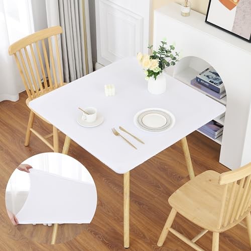Fitted Square Tablecloth Elastic Table Cover Stretch 36" x 36" (Square) White
