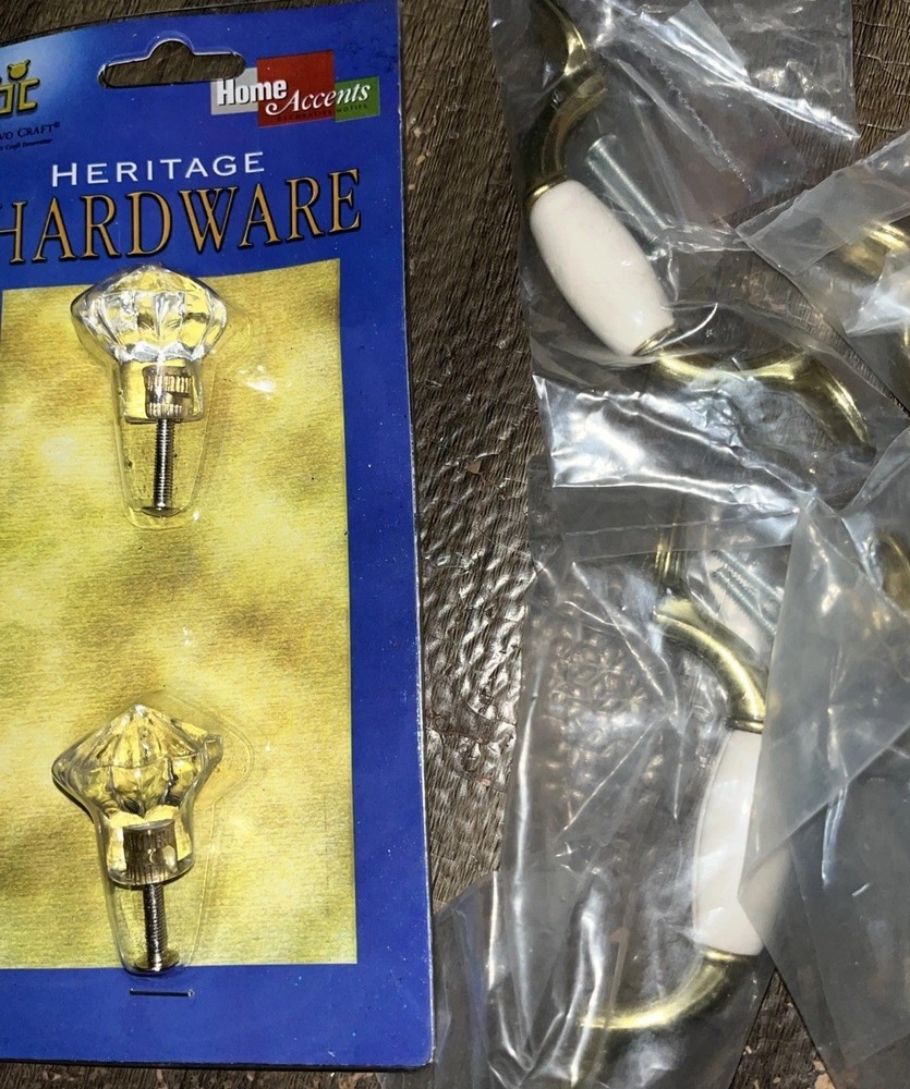 Glass Drawer Knobs/ Pulls. Heritage Hardware. 1.25” 1 Pair. 6 White/Brass 3”