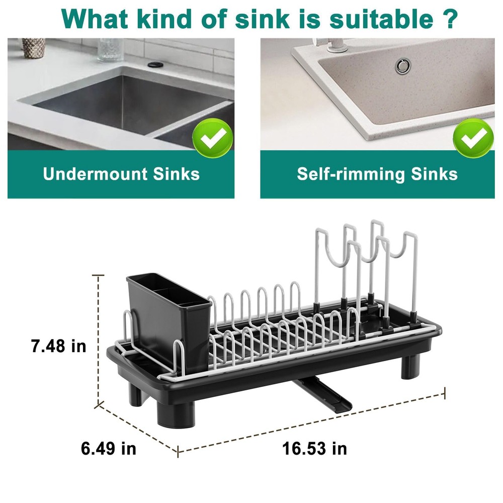 Compact Dish Drying Rack,Small Dish Rack for Kitchen Counter, Dish Drainer wi...