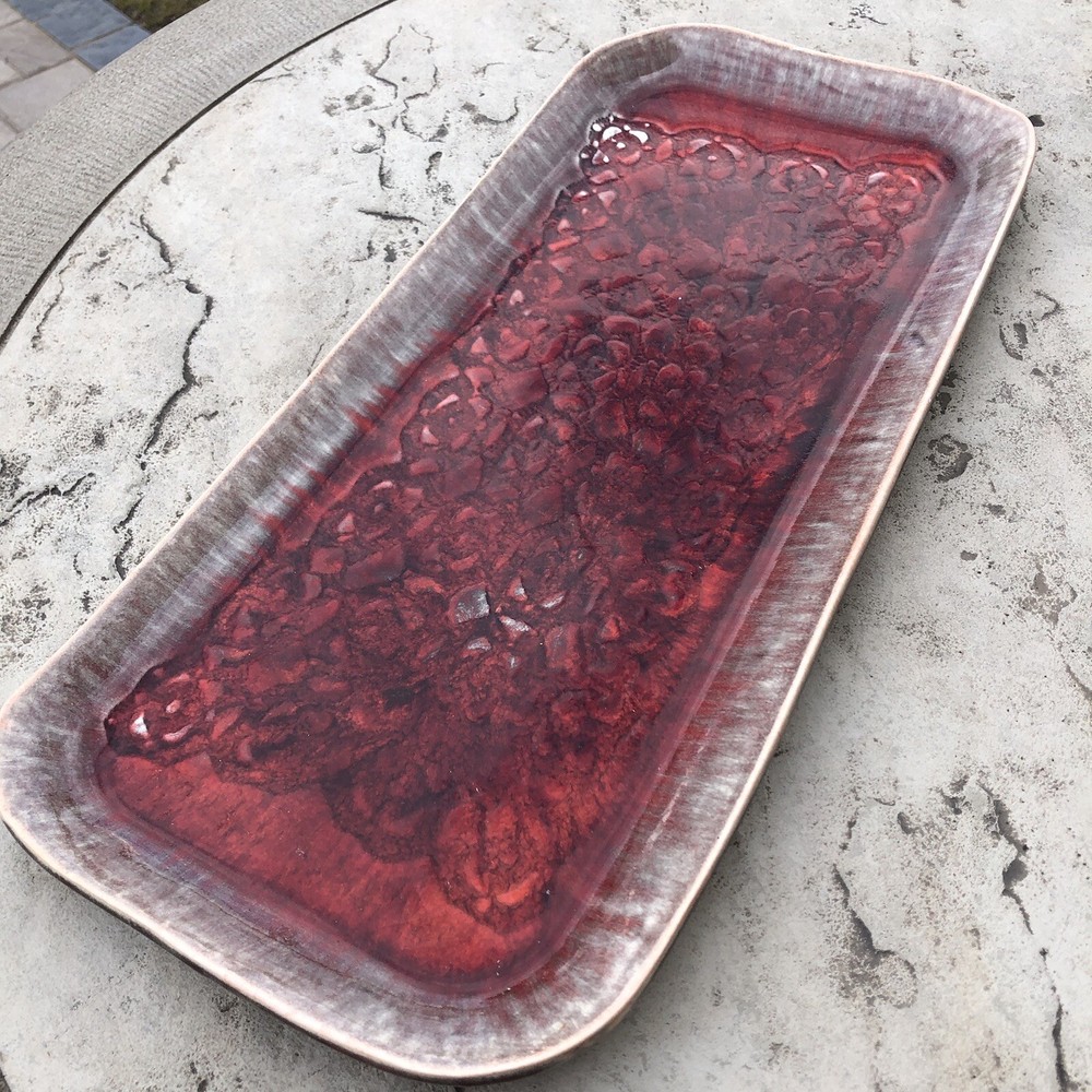 Bantam Tileworks 18” x 8.25” Rectangle Textured Glossy Deep Red Serving Platter