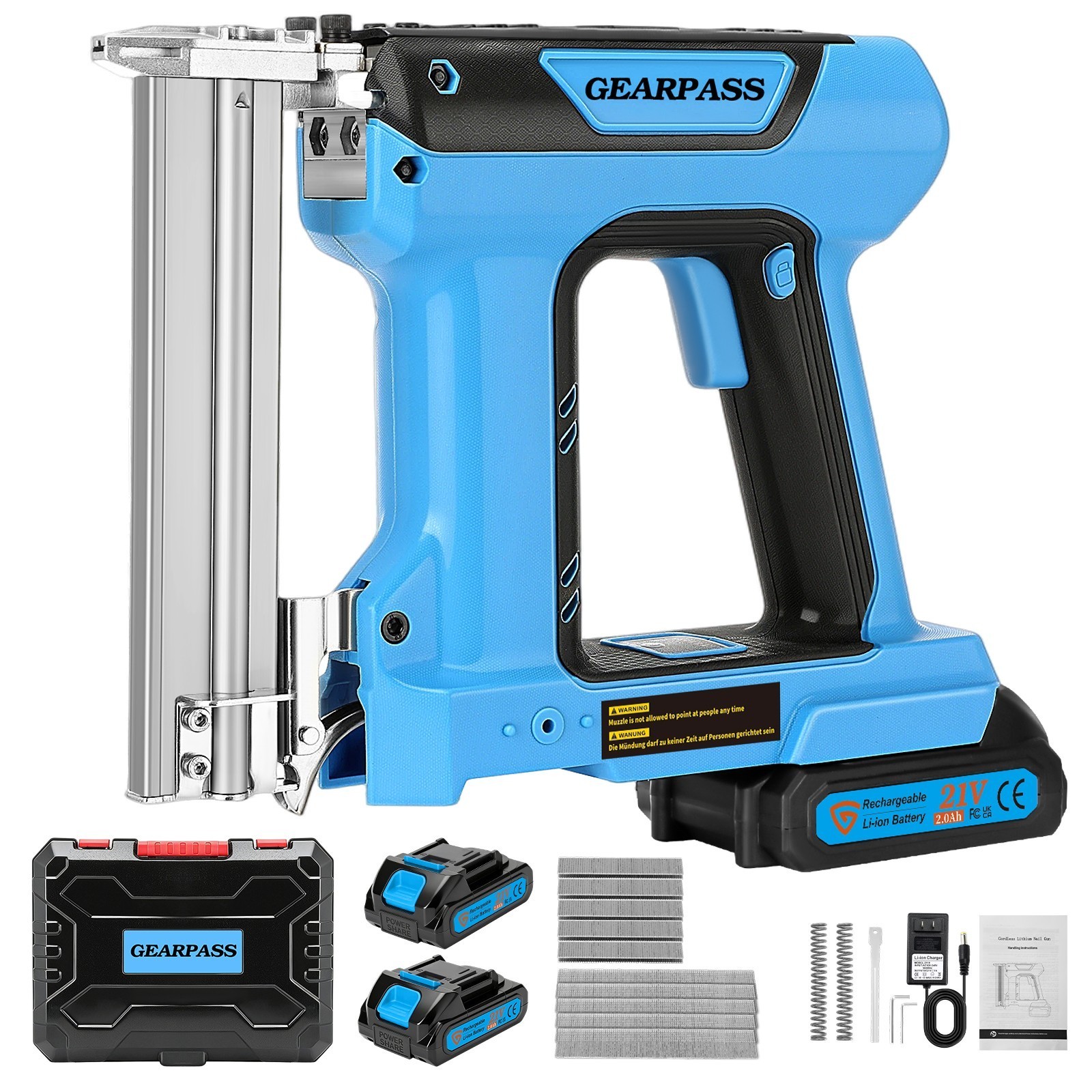 21V 2 in 1 Cordless Nail Gun Brad Nailer with 18 GA w/ Charger & 2 Batteries