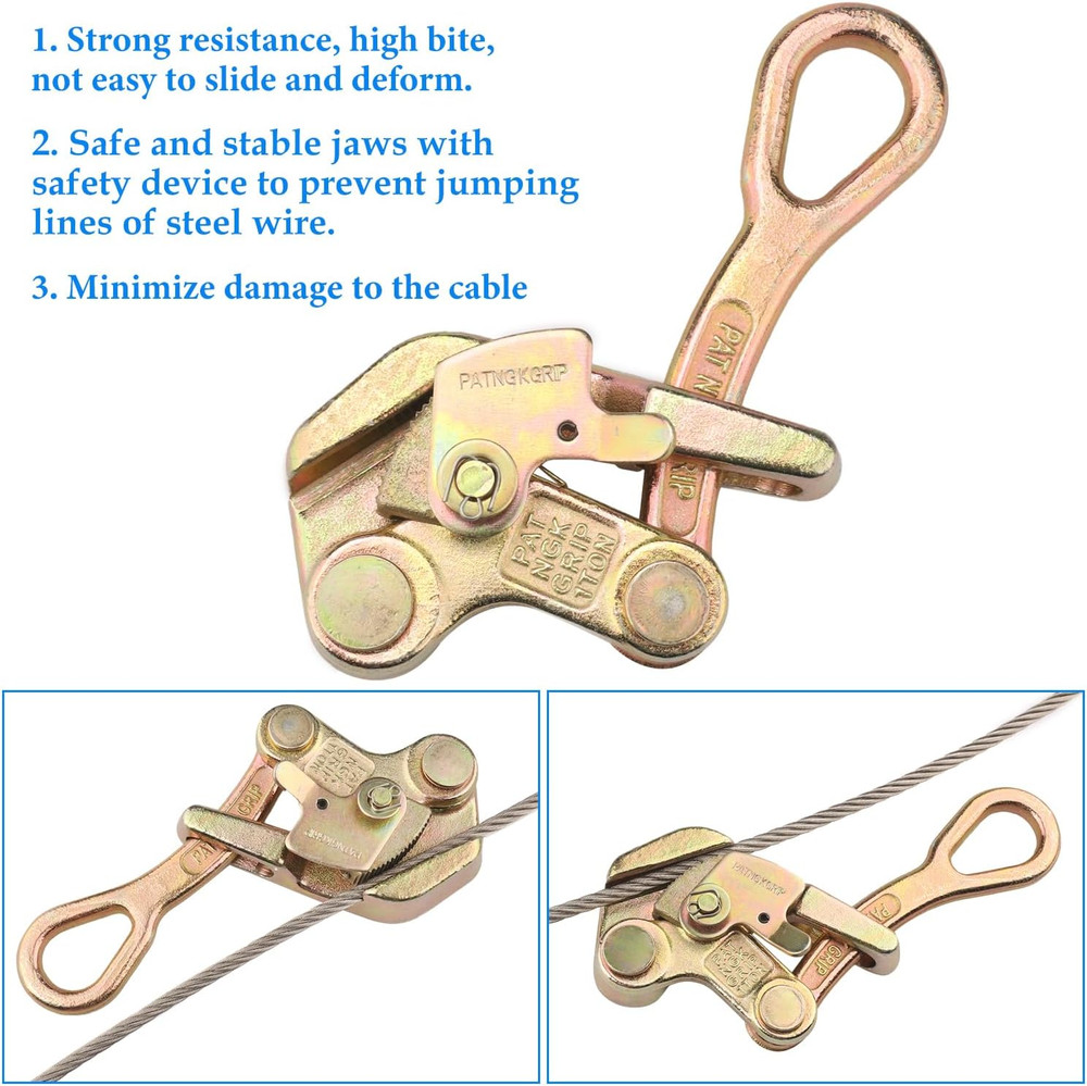 2 PCS Cable Grip Steel Wire Puller 1 Ton - 2210Lb Pulling Load Cable Puller Tool