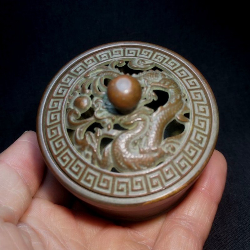 2.7" Mark Old Antique Chinese Bronze Dragon Censer Incense burner Censer Statue