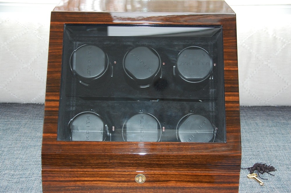Orbita 6-Watch Winder | Macassar Ebony Wood | Programmable TPD | Lock & Key