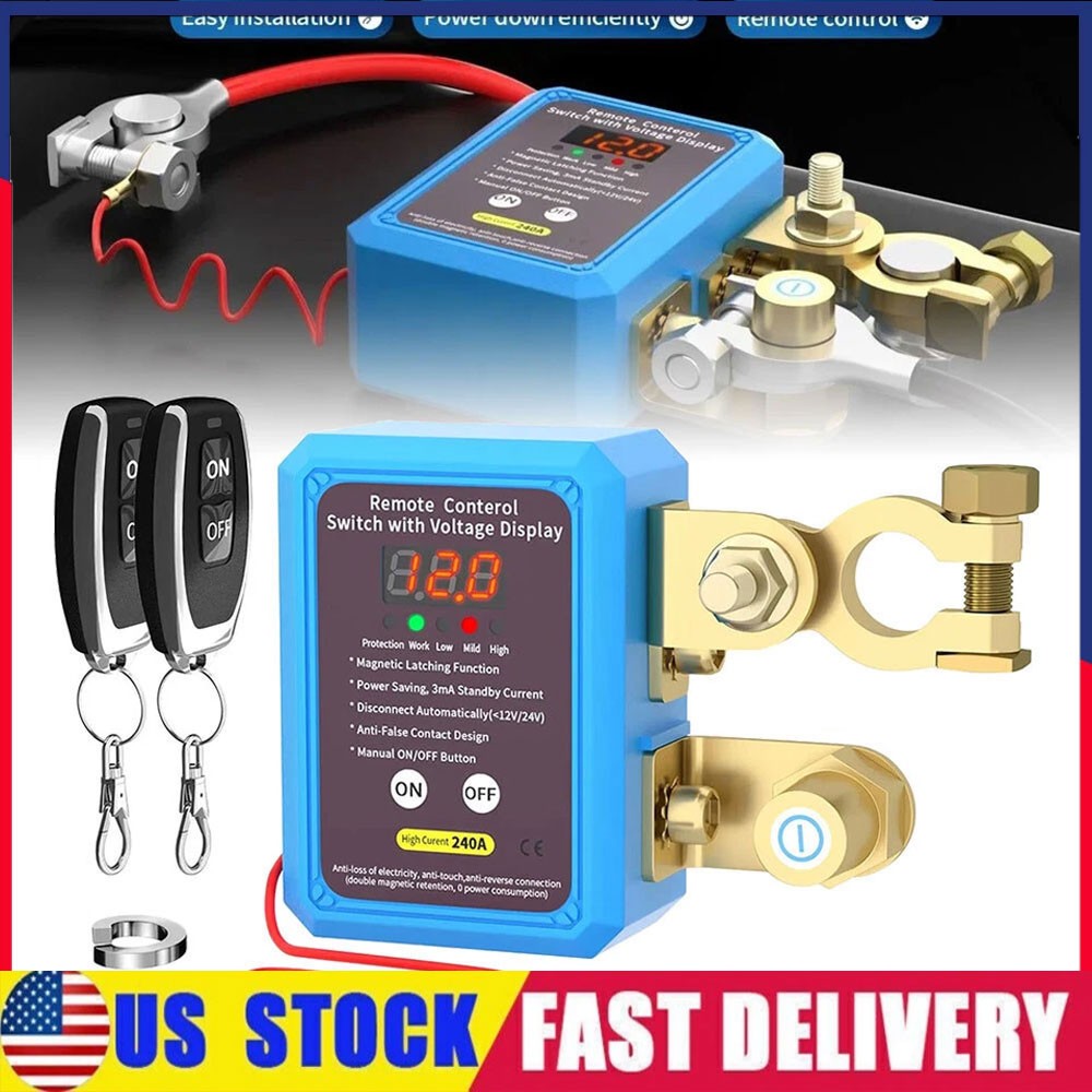 Dual Remote Car Battery Disconnect Relay Master Kill Cut-off Switch with Display