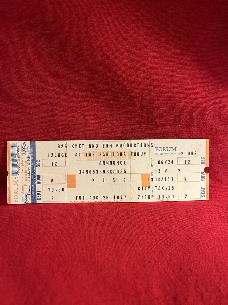 Kiss  Alive 1977 Concert  Ticket Complete !!!  ( L.A. FORUM )