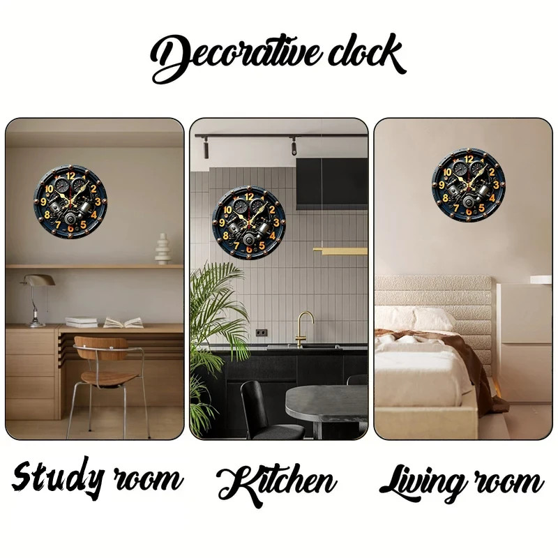 Modern 25cm Wall Clock – 2D Home Car Engine Design